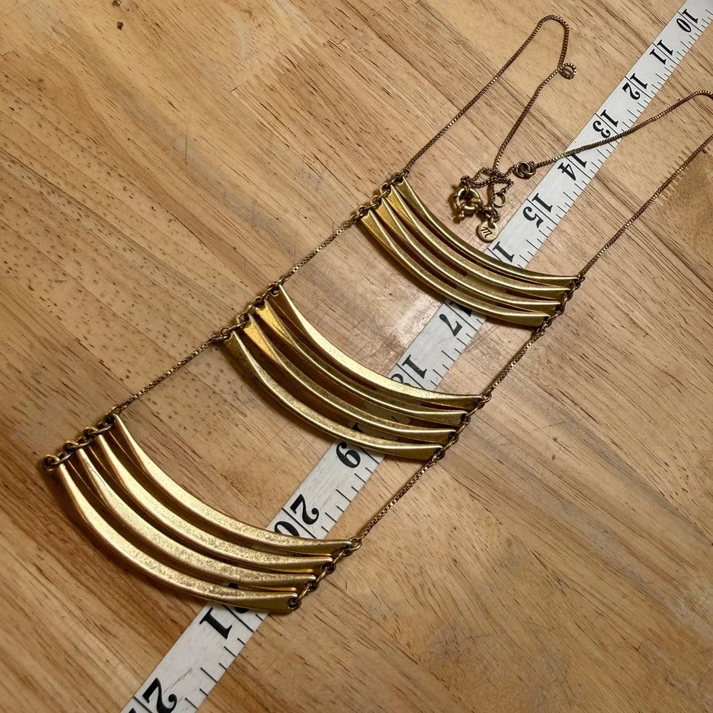 Madewell Bib Necklace Gold Tiered Statement Modern Minimalist Architectural - Picture 5 of 13